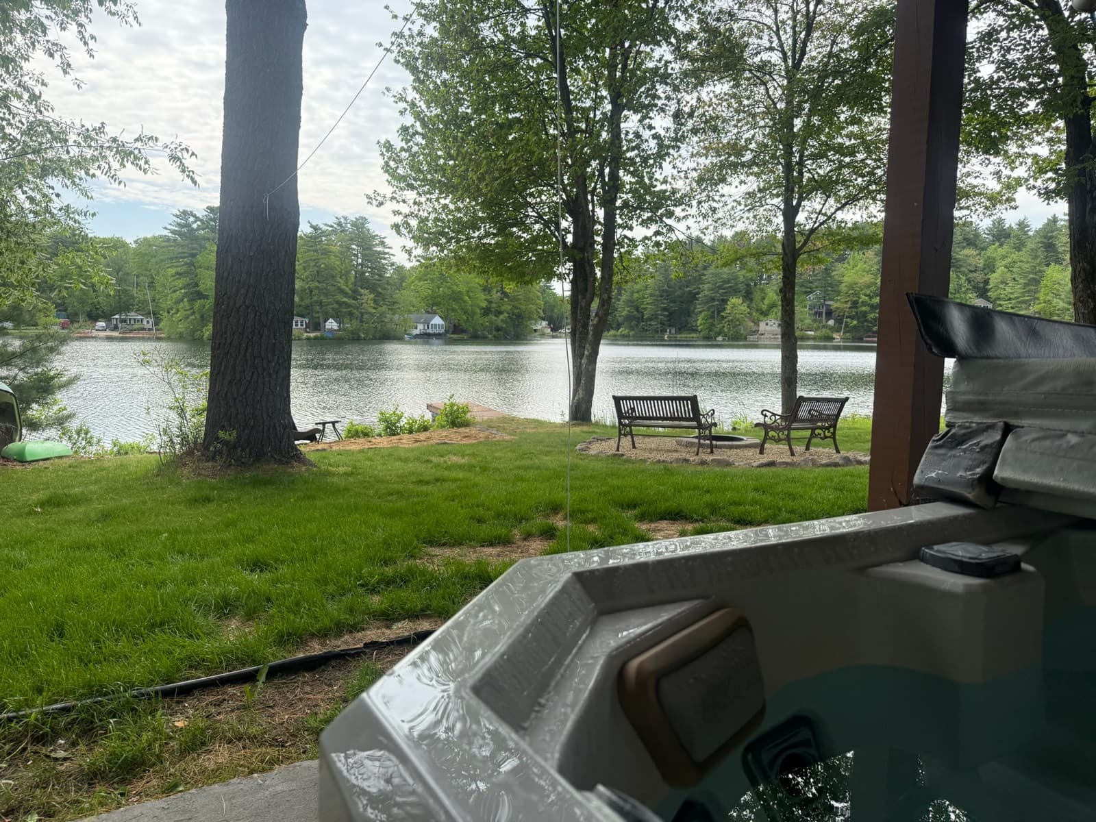 The covered hot tub on the lower patio