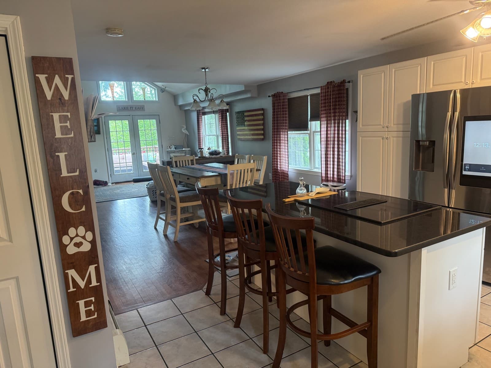 The open kitchen and dining area